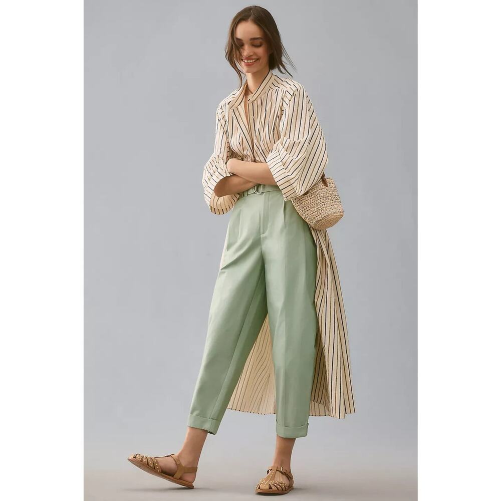 NWOT Anthropologie Maeve Belted Tapered Cropped Pants Size 0P Petite Mint #8C461